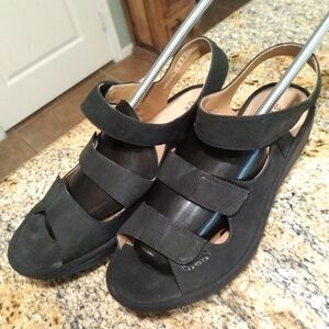 Clarks Collection Soft Cushion Reedly Juno Wedge Heel Sandals Black Women's 9.5W